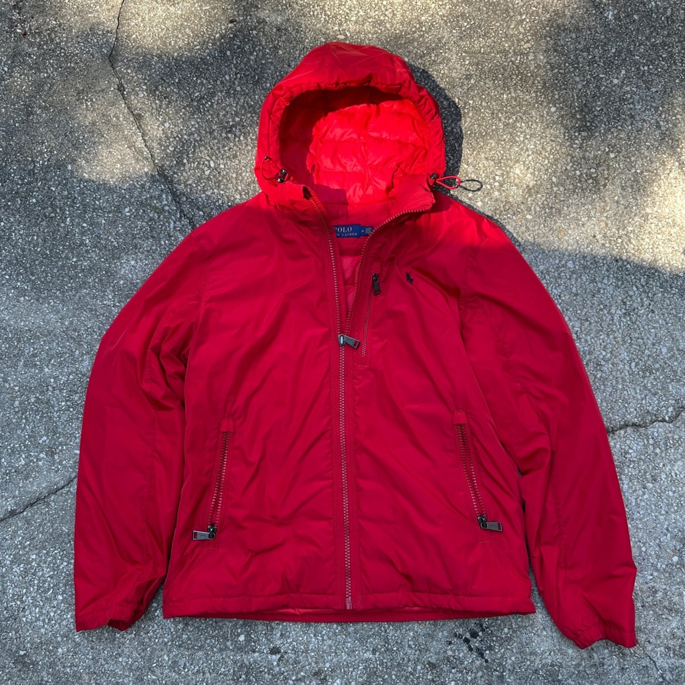 Polo Ralph Lauren Mens Red Hooded Puffer Jacket Size Medium Pony Logo Quilted